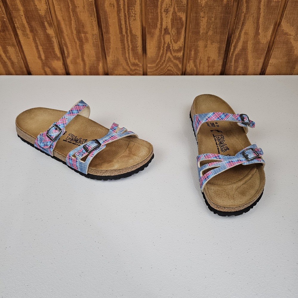 Birkenstock Birkis Juliette Women's Denim Plaid Sandals Size 40 / 9 Blue Rare